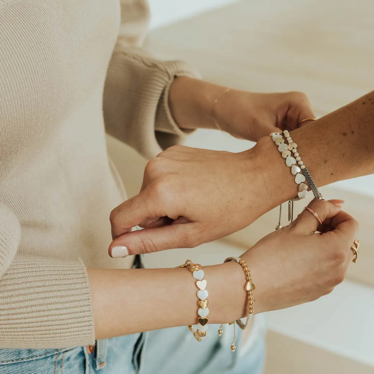 Sisters of the Heart Beaded Bracelet/Gold