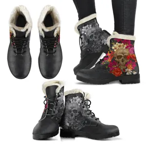 Skull and Roses Fur Boots