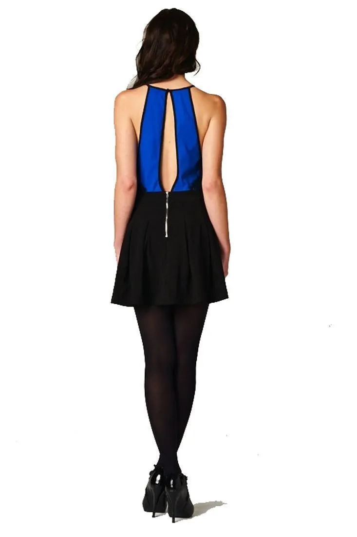 Sleeveless Lace Inset Black Blue Mini Dress