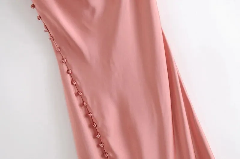 Sling Backless Silk Satin Slit Leg Midi Dresses Black