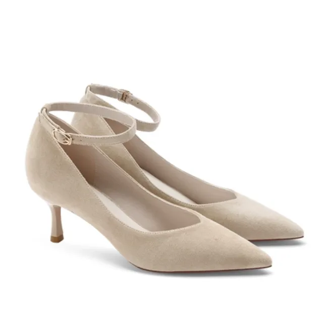 Small Feet Ankle Strap Suede Mid Heel Shoes MS296