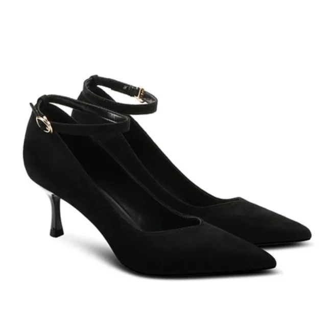 Small Feet Ankle Strap Suede Mid Heel Shoes MS296