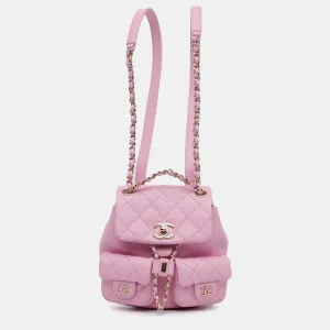 Small Quilted Caviar Duma Pockets Drawstring Backpack