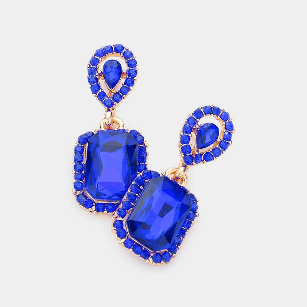 Small Square Sapphire Dangle Pageant Earrings | Interview Earrings | 609787