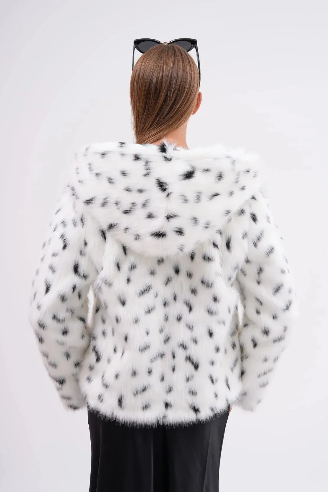Snow Leopard Hooded Faux Fur Coat – White