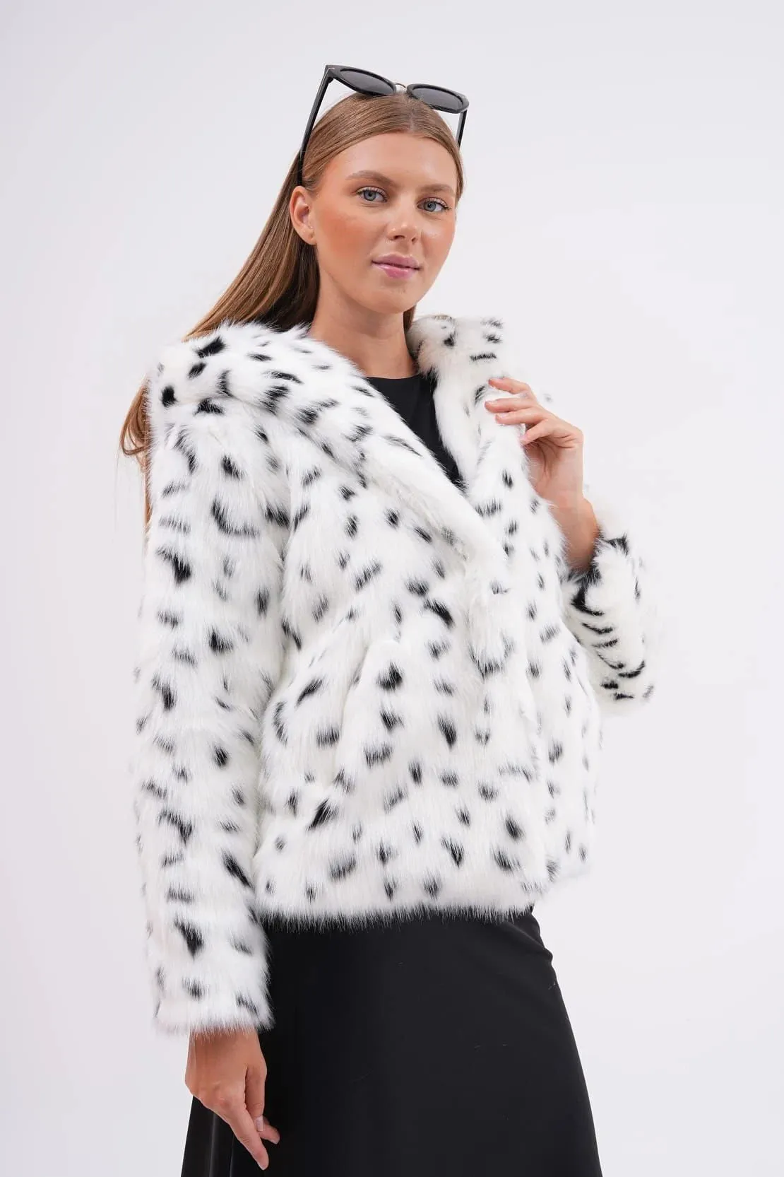 Snow Leopard Hooded Faux Fur Coat – White