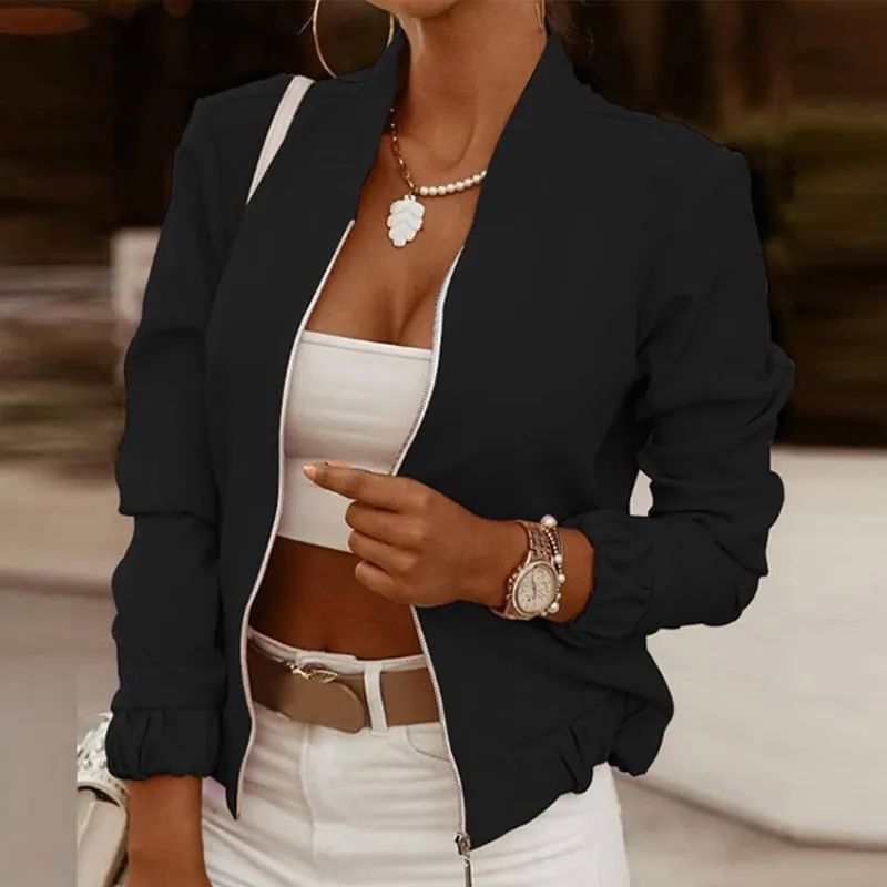 Soft Blush Cropped Bomber Jacket for Ladies