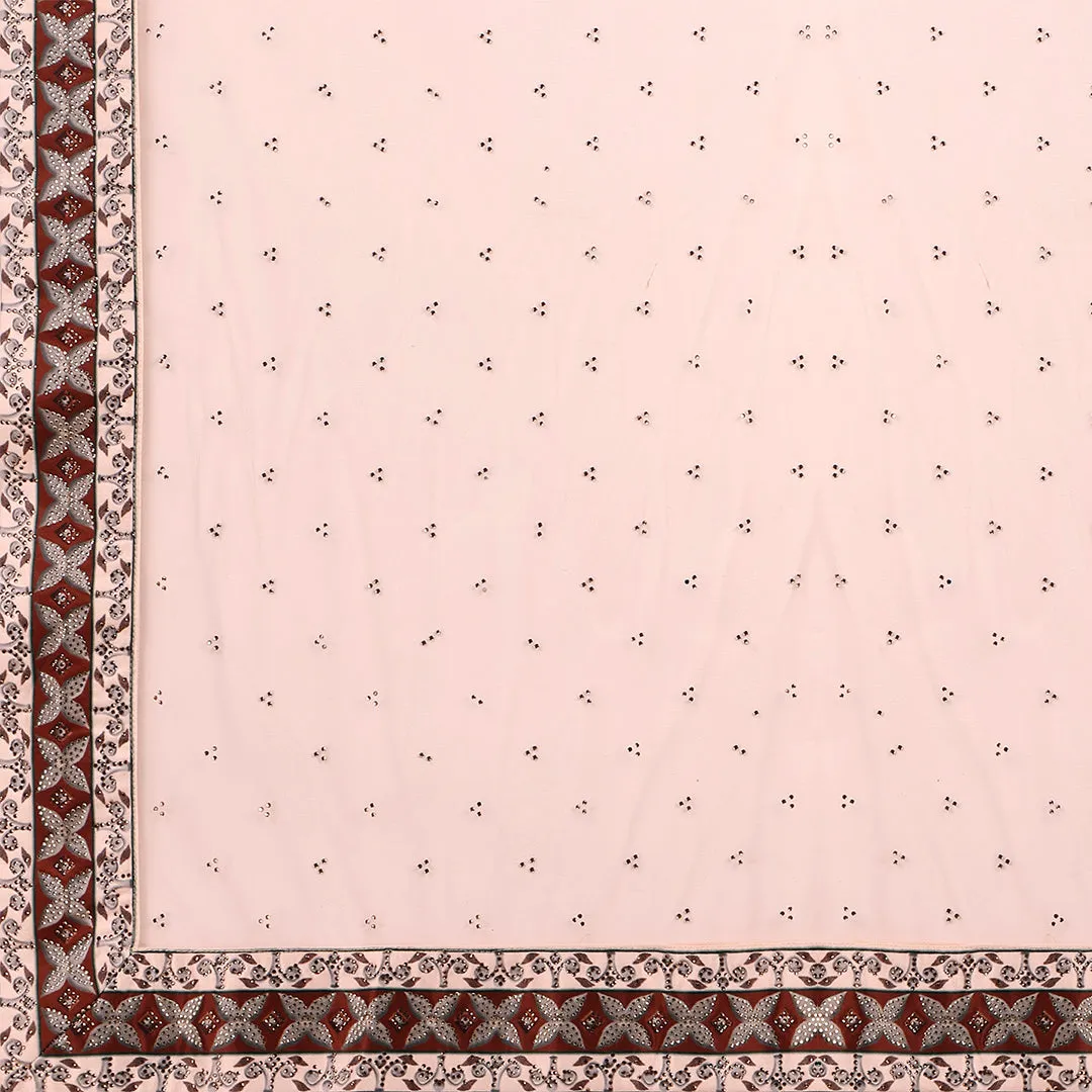Soft Cream and Maroon Embroidered Lehenga Set