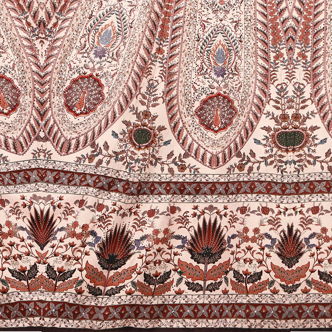 Soft Cream and Maroon Embroidered Lehenga Set