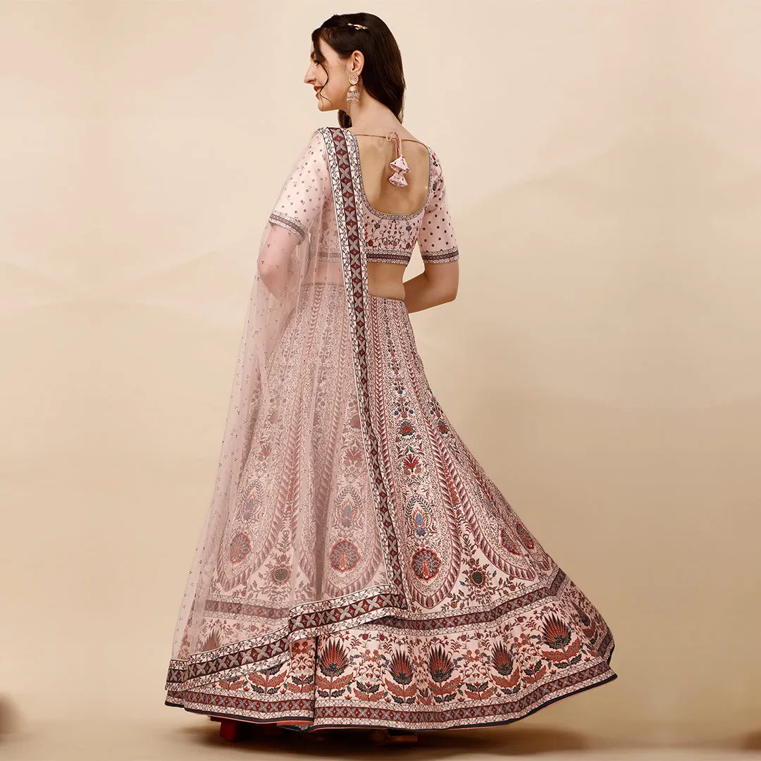 Soft Cream and Maroon Embroidered Lehenga Set