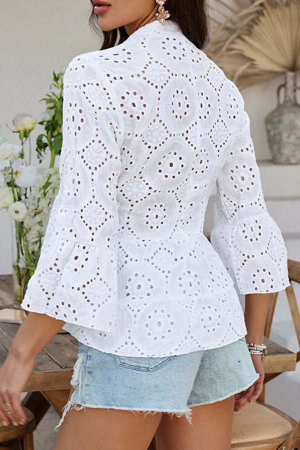 Solid Color Casual Resort Style Hollow V-neck Shirt