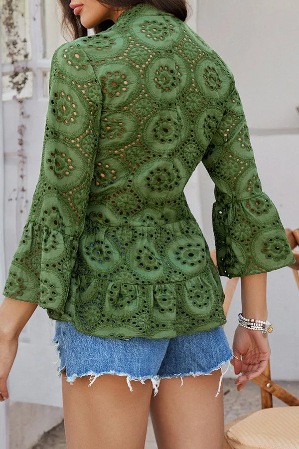 Solid Color Casual Resort Style Hollow V-neck Shirt