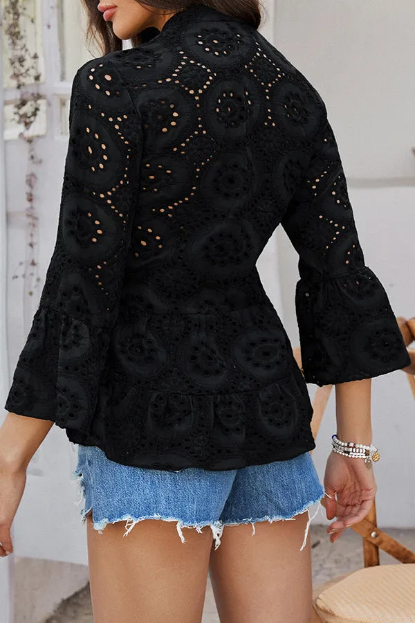 Solid Color Casual Resort Style Hollow V-neck Shirt