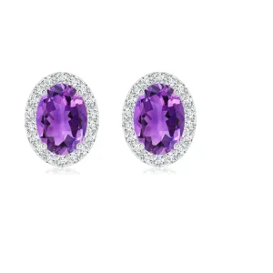 Solitaire Accents 6X4 MM Oval Amethyst 925 Sterling Silver Stud Earring