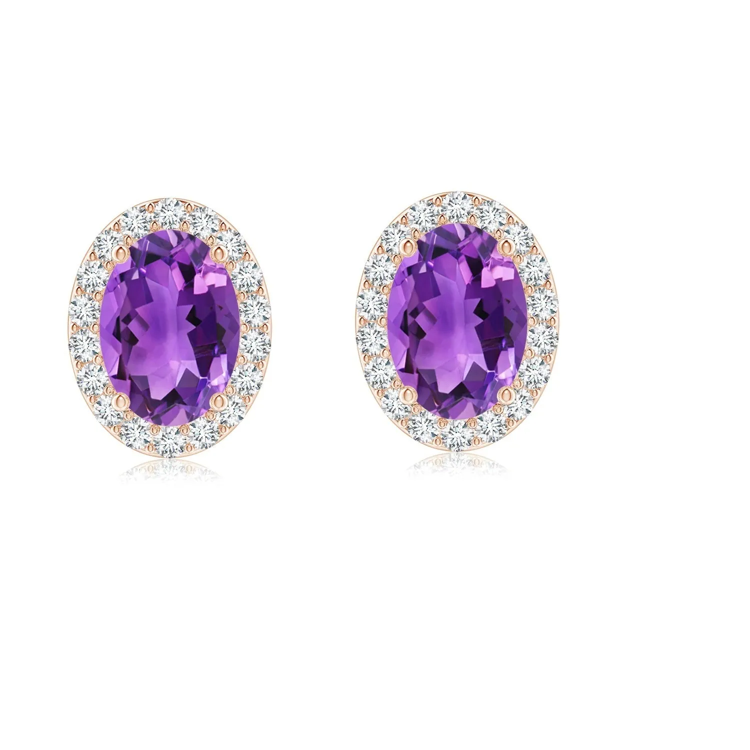 Solitaire Accents 6X4 MM Oval Amethyst 925 Sterling Silver Stud Earring