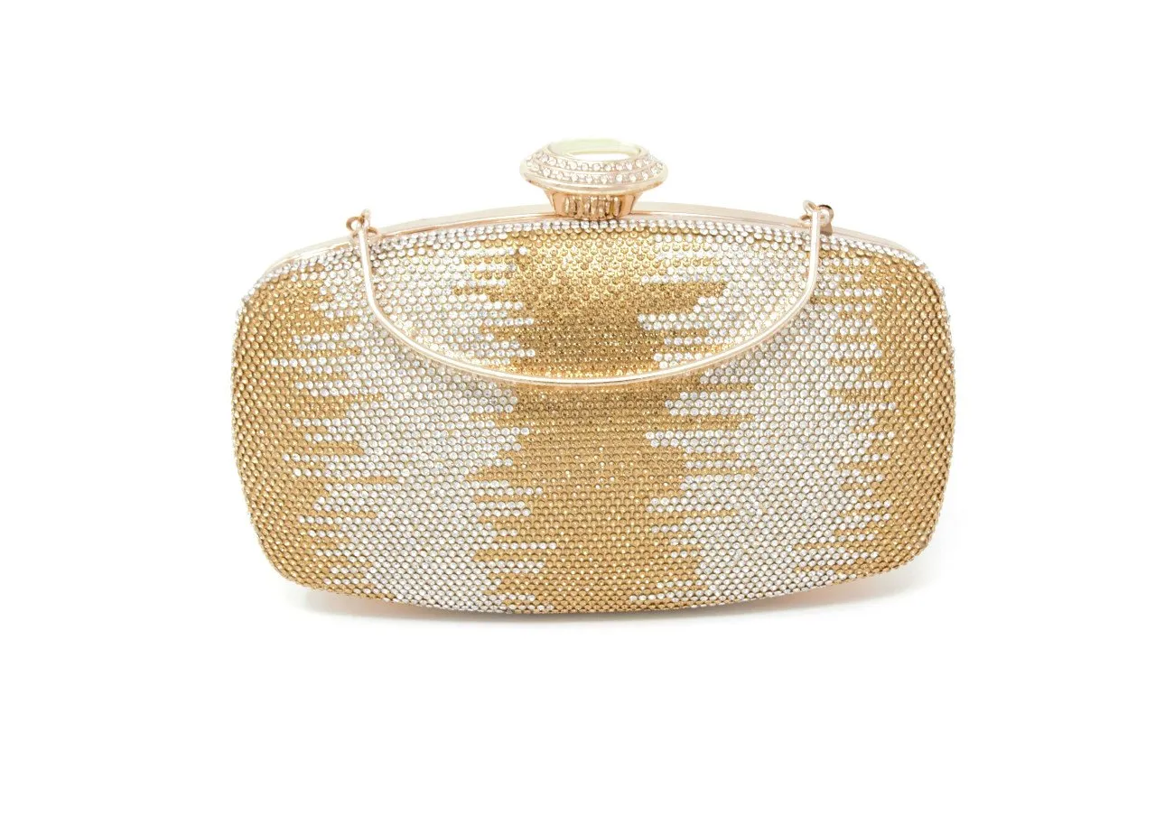 Sparkling Gold & Silver Dual Tone Clutch with Handle and Chain