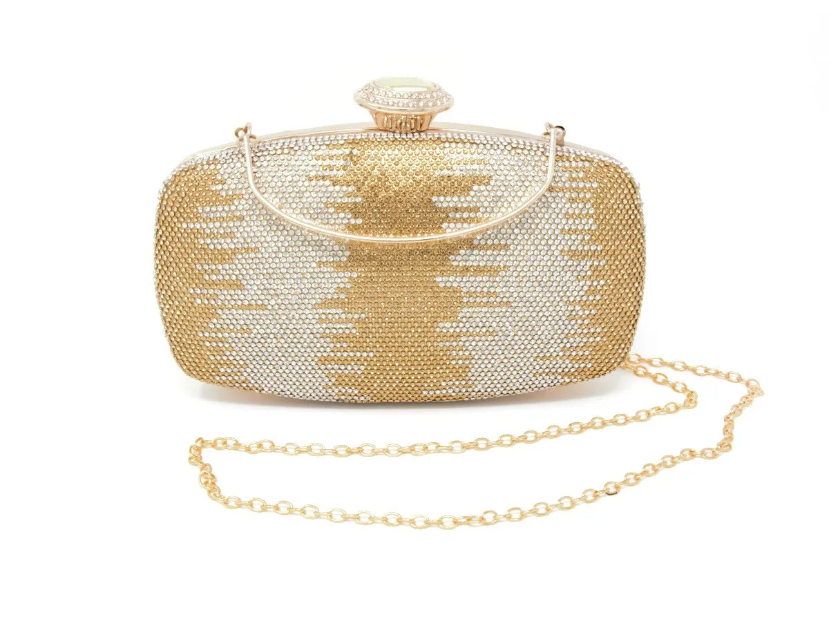 Sparkling Gold & Silver Dual Tone Clutch with Handle and Chain