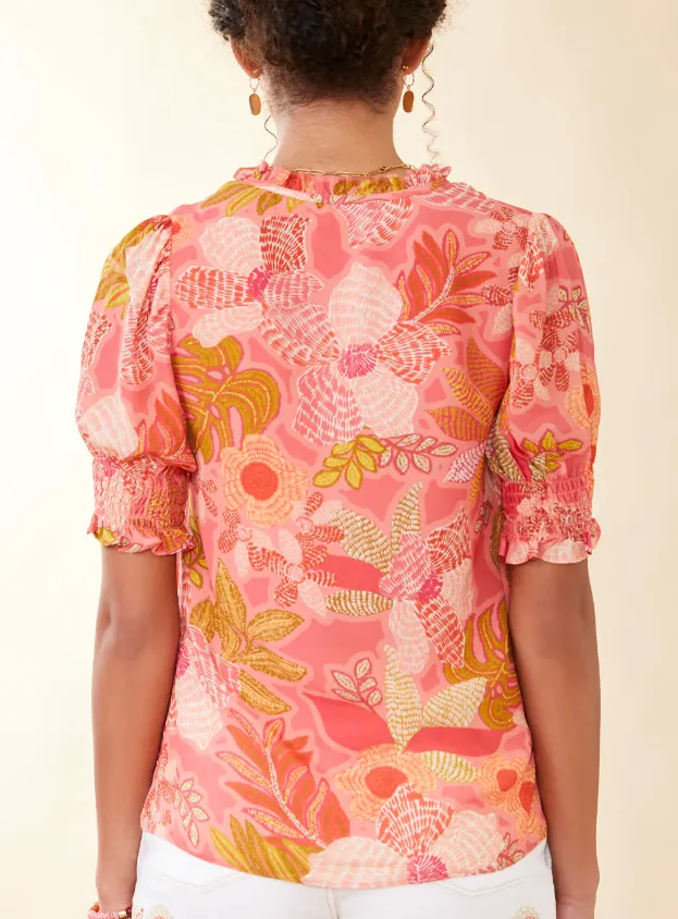 Spartina 449 Eirene Blouse Callawassie Flowers Pink - FINAL SALE