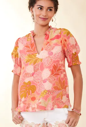 Spartina 449 Eirene Blouse Callawassie Flowers Pink - FINAL SALE