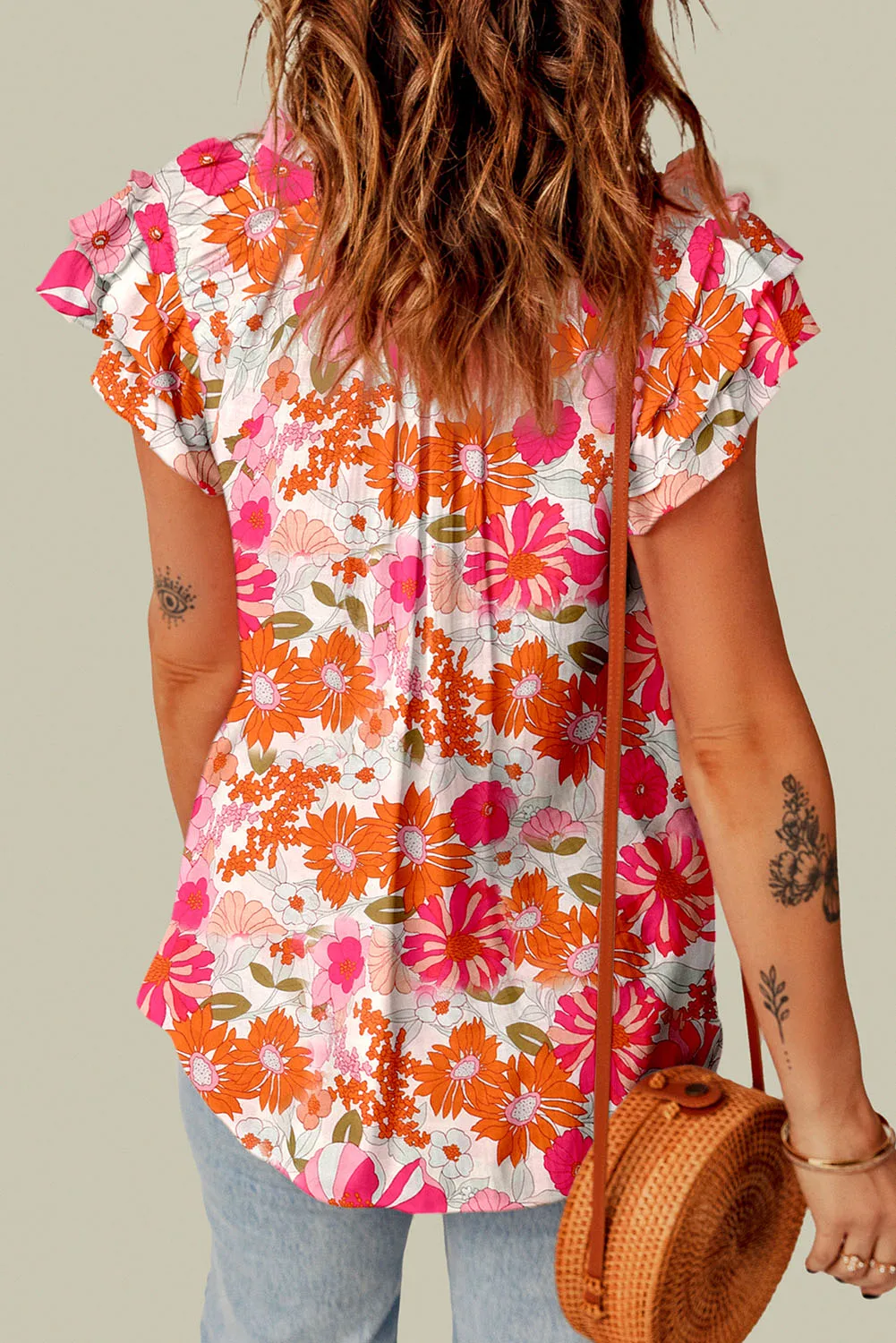 Split Ruffle Sleeve Floral Blouse
