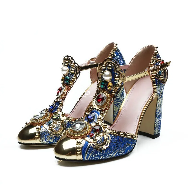 Spring Summer Rhinestone Shoes Women Embroidery Flower Jewelled Diamond High Heels Pumps Bridal Crystal Metal Wedding Shoes