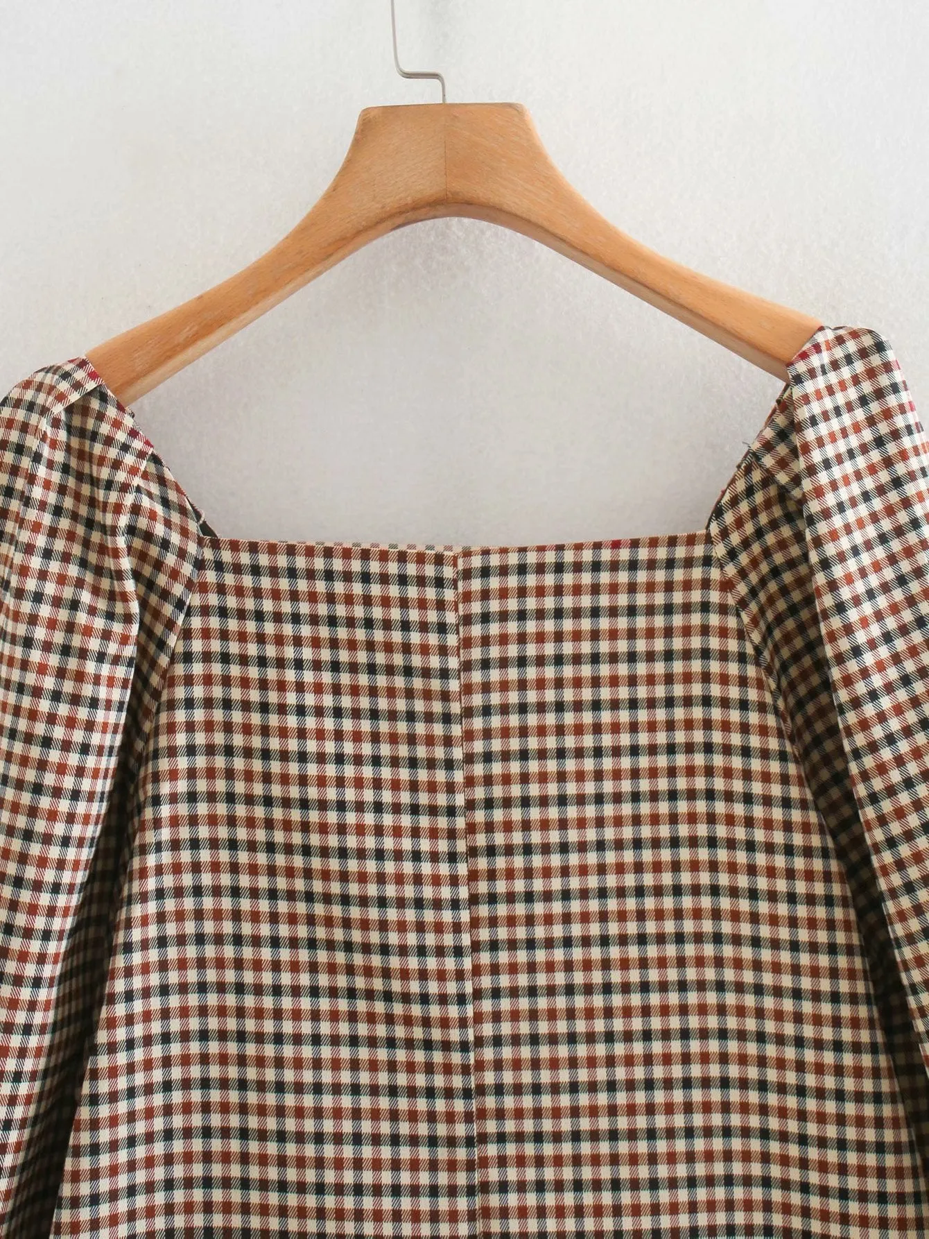 Square Collar Lattice Plaid Mini Dress