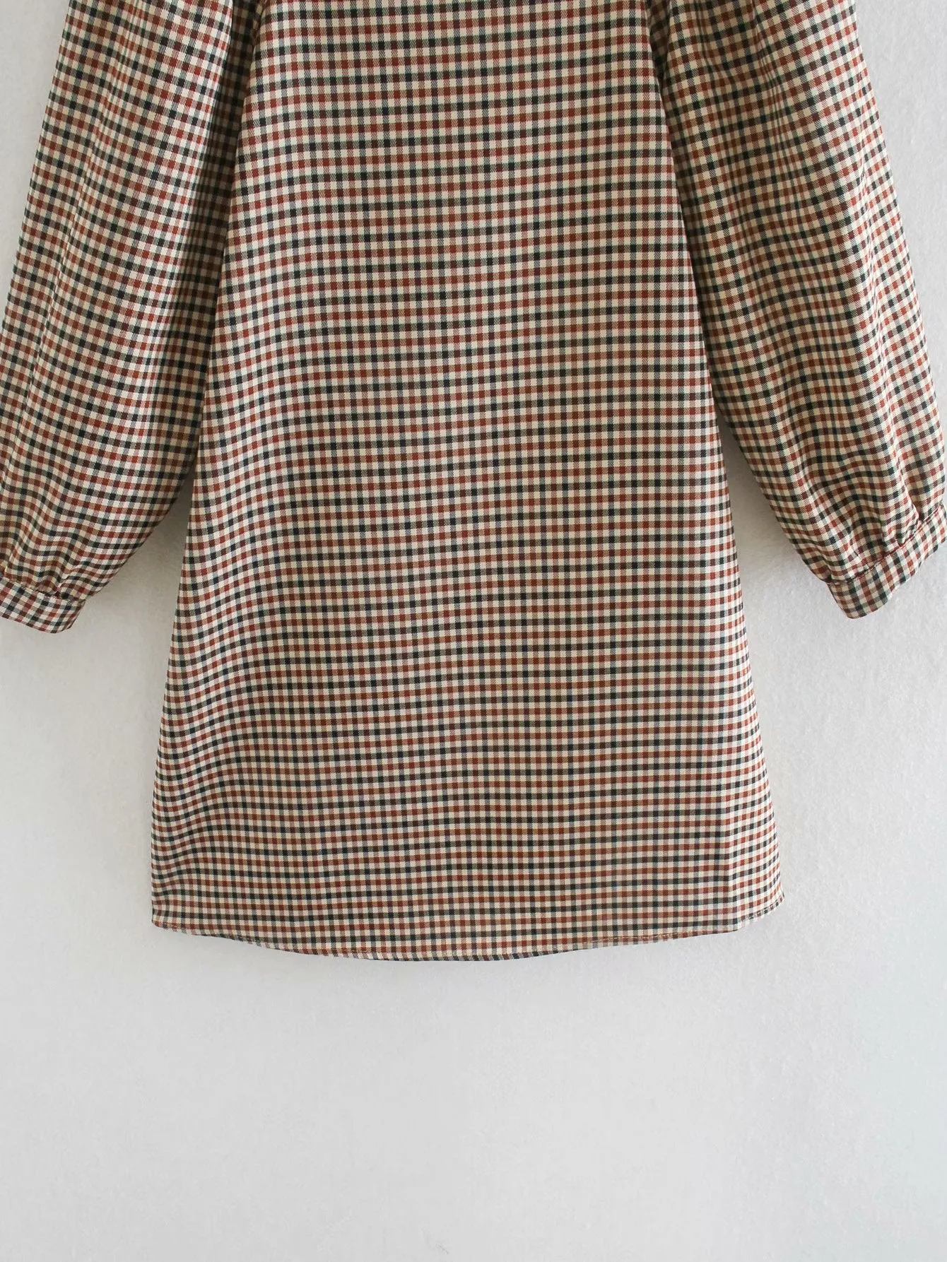 Square Collar Lattice Plaid Mini Dress