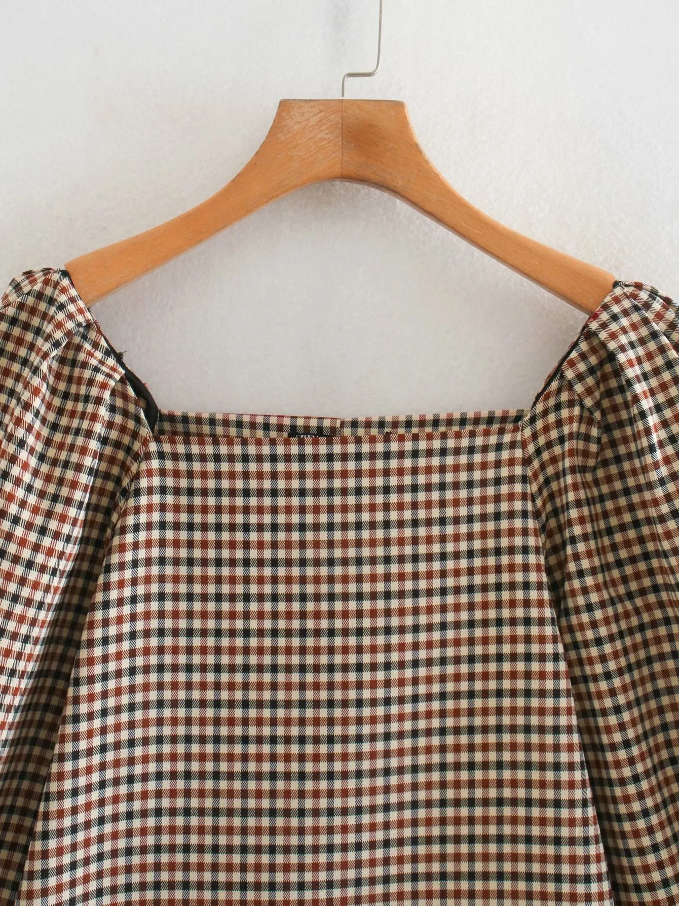 Square Collar Lattice Plaid Mini Dress
