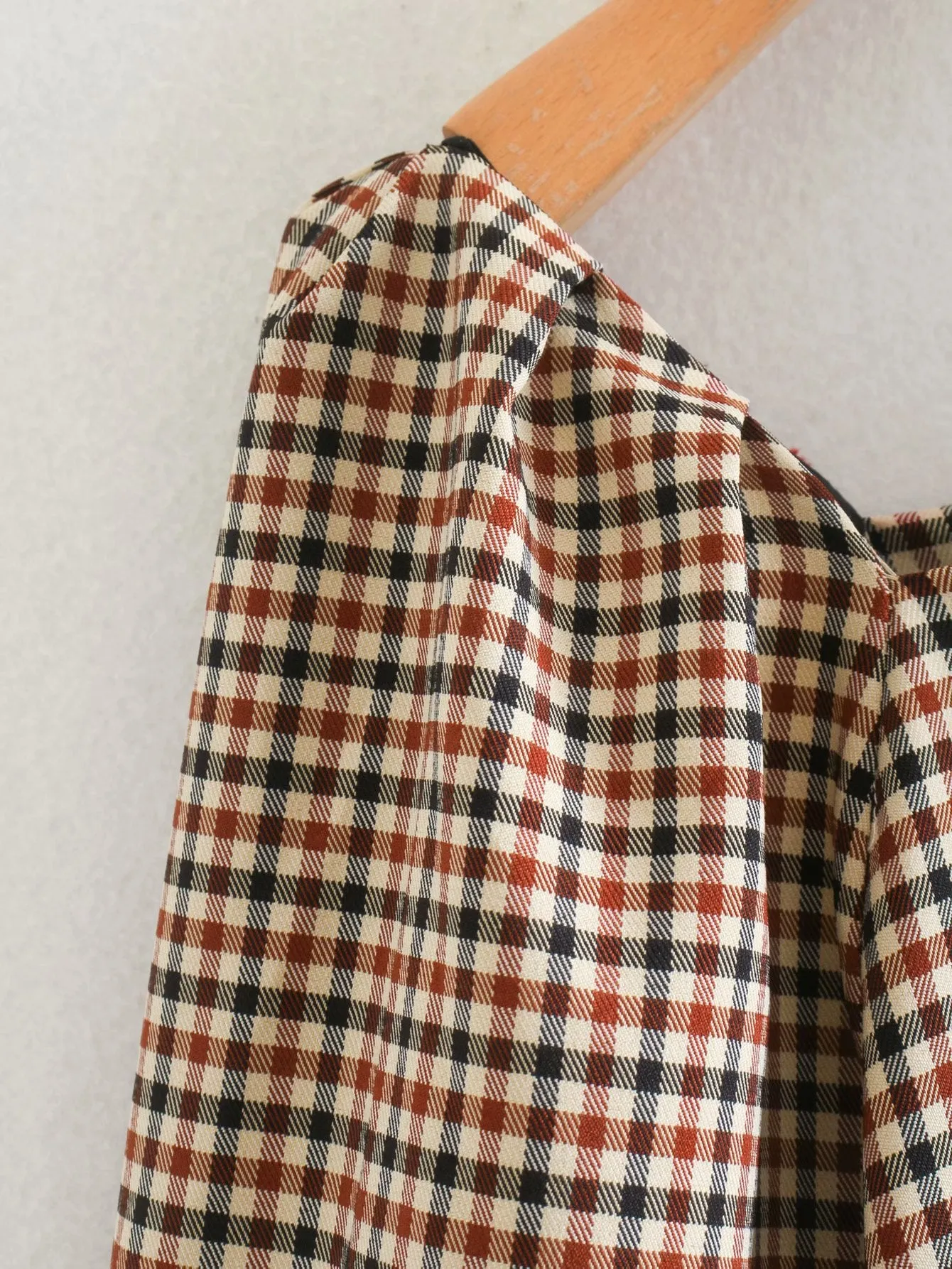 Square Collar Lattice Plaid Mini Dress