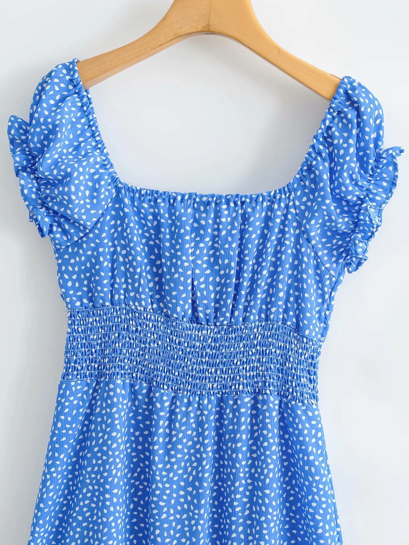 Square Collar Ruffled Lace-up Floral Midi Dresses