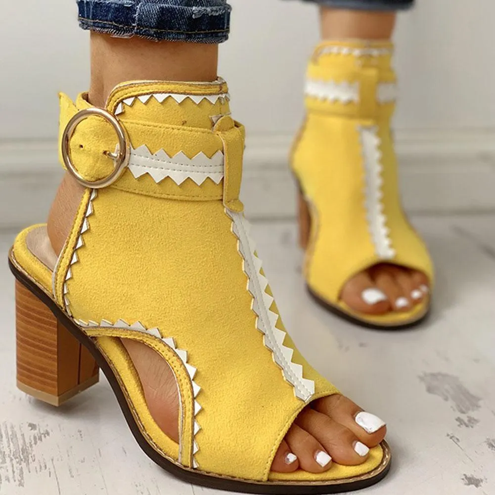 Square Heels Buckle Strap Gladiator Sandals