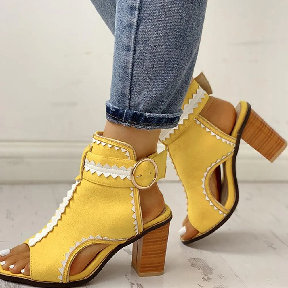 Square Heels Buckle Strap Gladiator Sandals