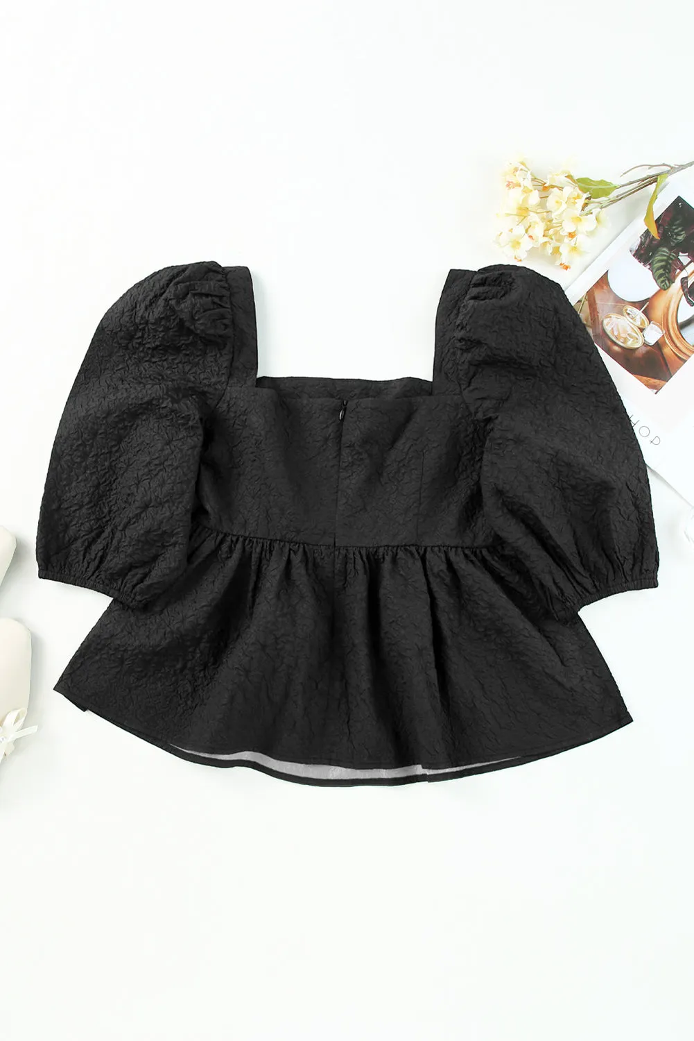 Square Neck Puff Sleeve Dress Blouse