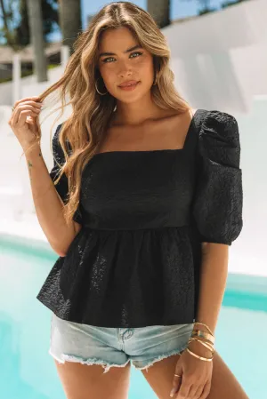 Square Neck Puff Sleeve Dress Blouse