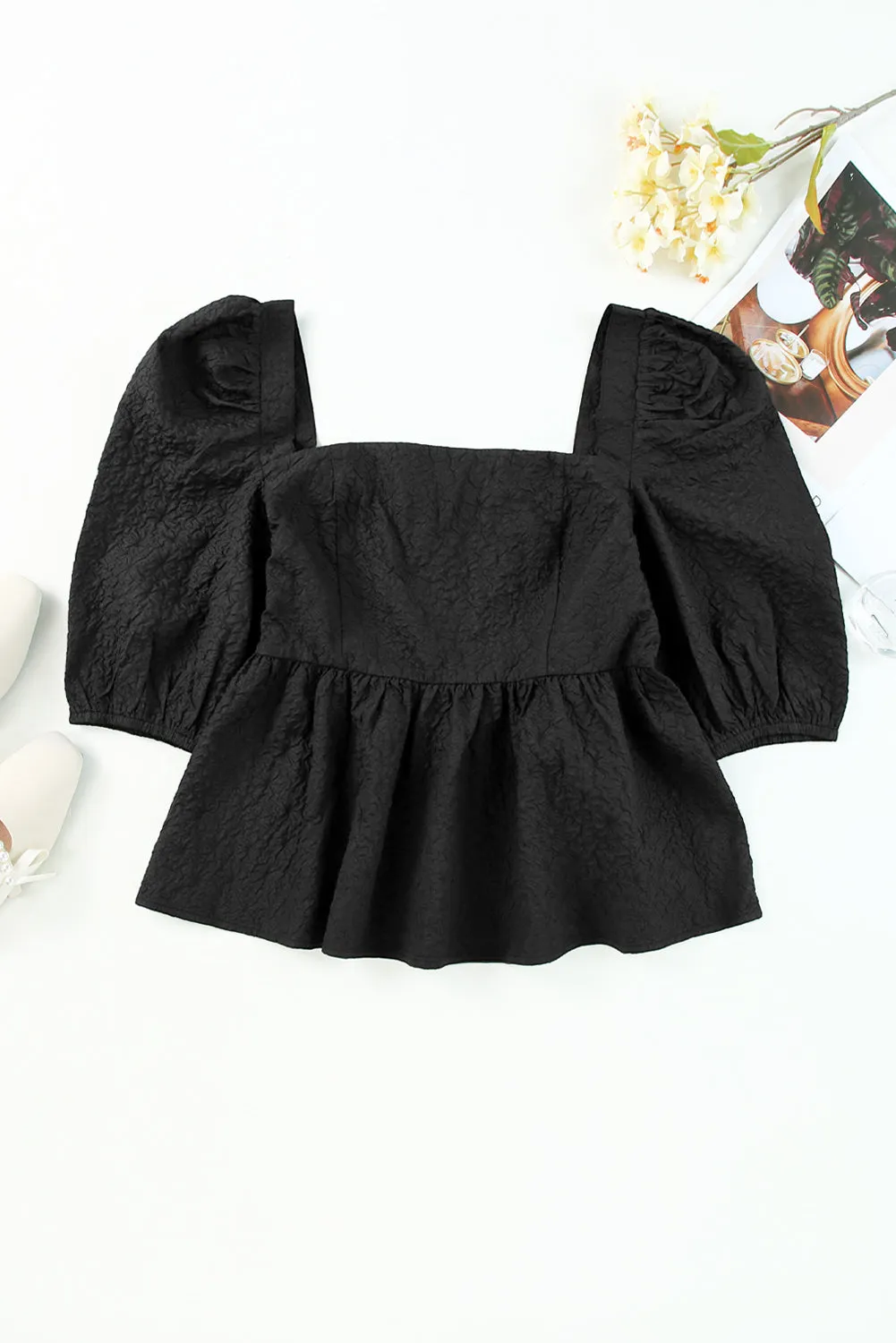 Square Neck Puff Sleeve Dress Blouse