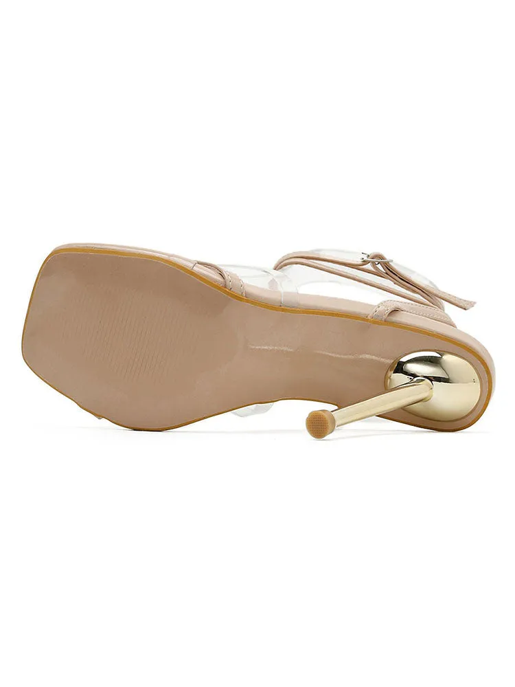 Square Toe Ankle Strap Metallic Heels