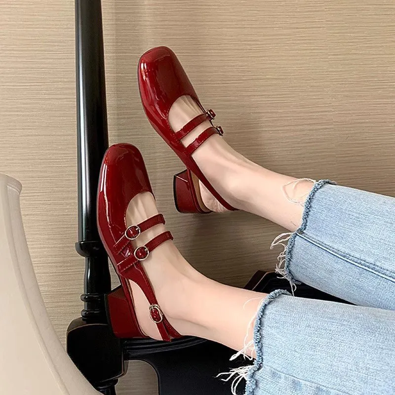 Square Toe Block Heel Mary Jane Shoes