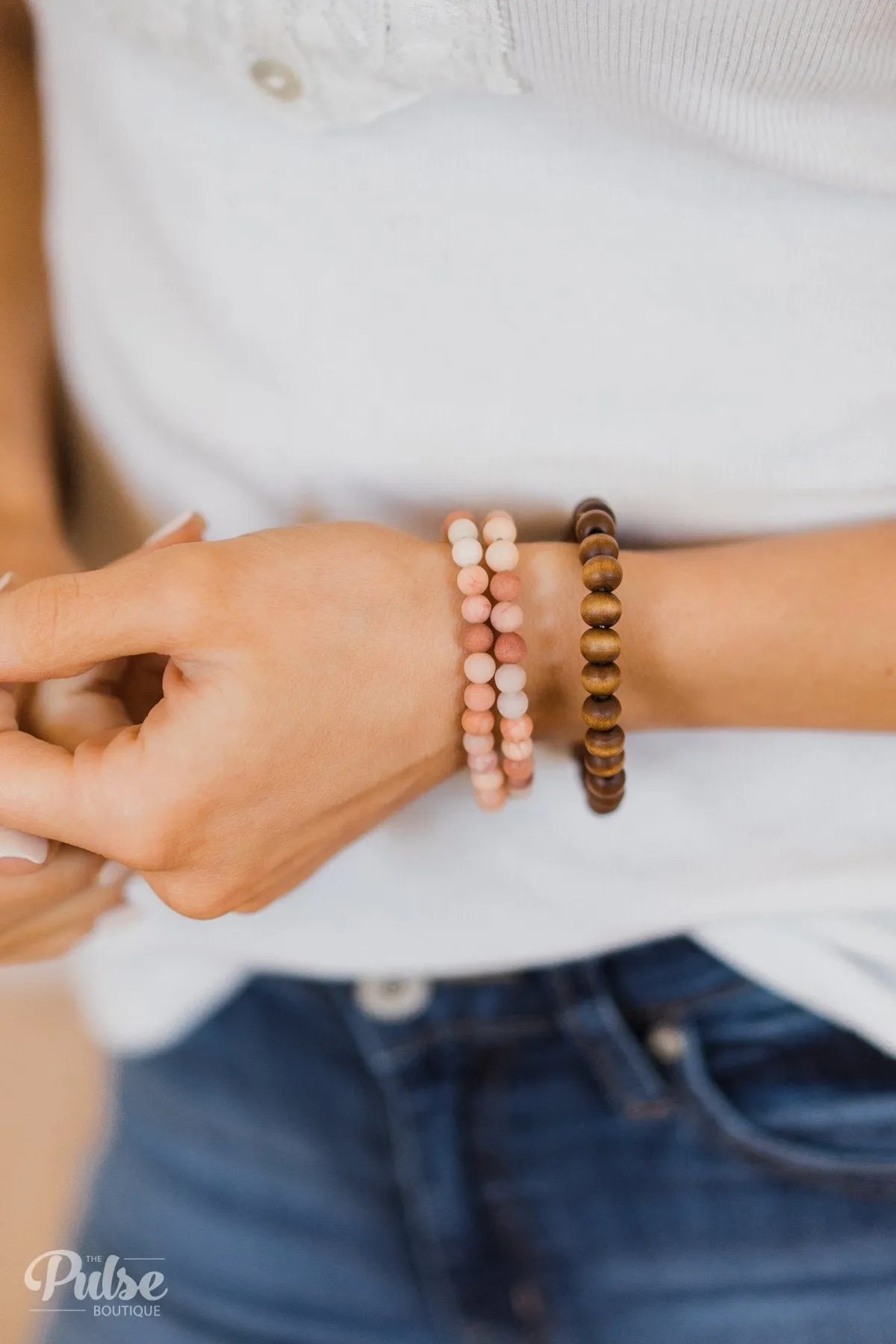 Stackable Bracelet Set- Pink Tones & Brown