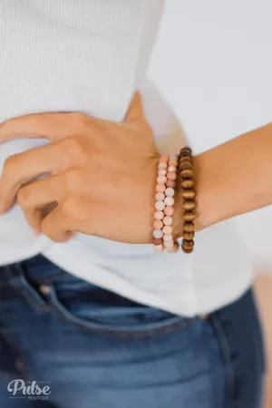 Stackable Bracelet Set- Pink Tones & Brown