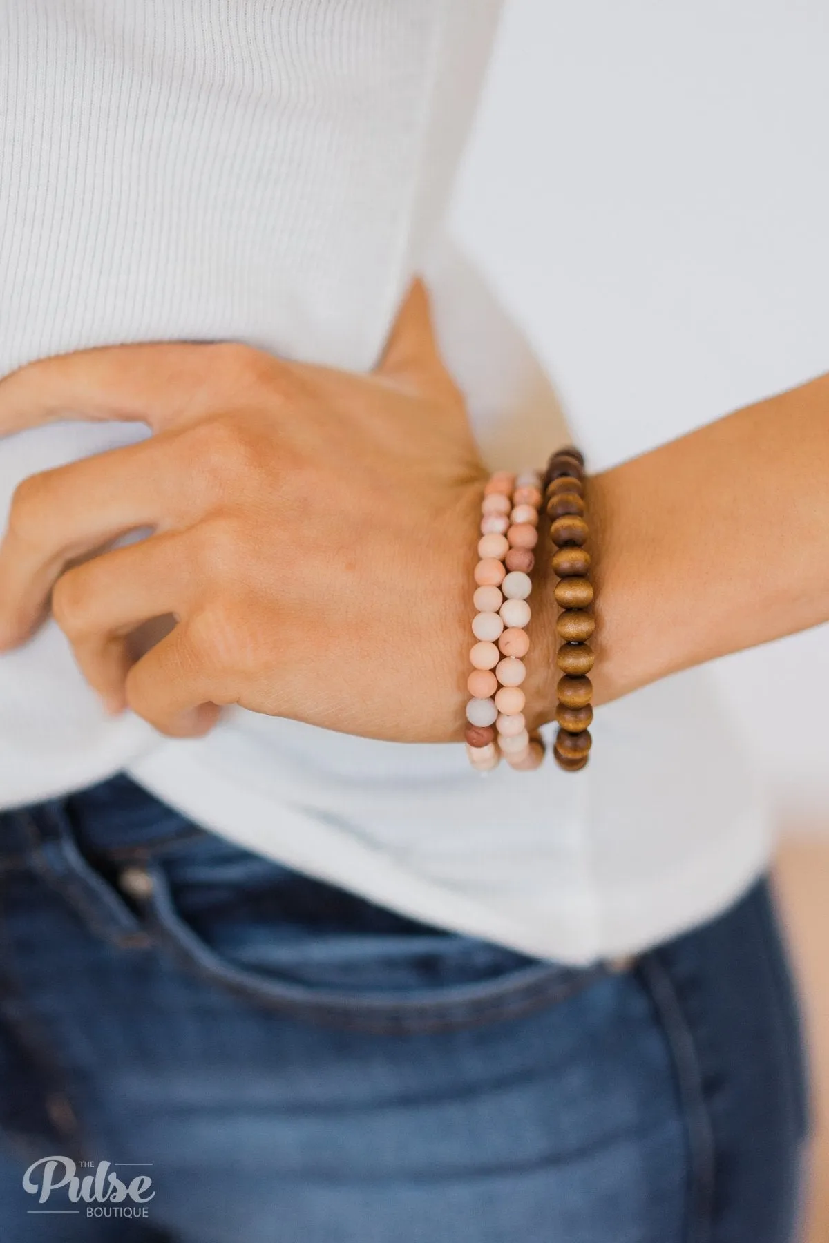 Stackable Bracelet Set- Pink Tones & Brown