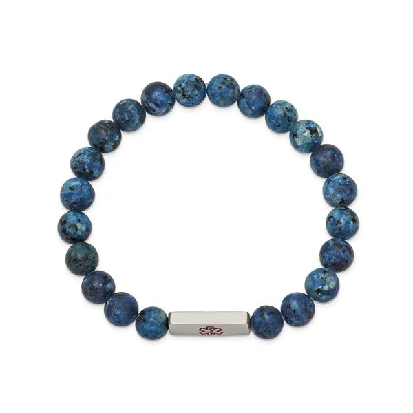 Stainless Steel Medical ID Plate Lapis Beaded Bracelet