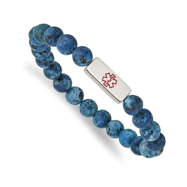 Stainless Steel Medical ID Plate Lapis Beaded Bracelet