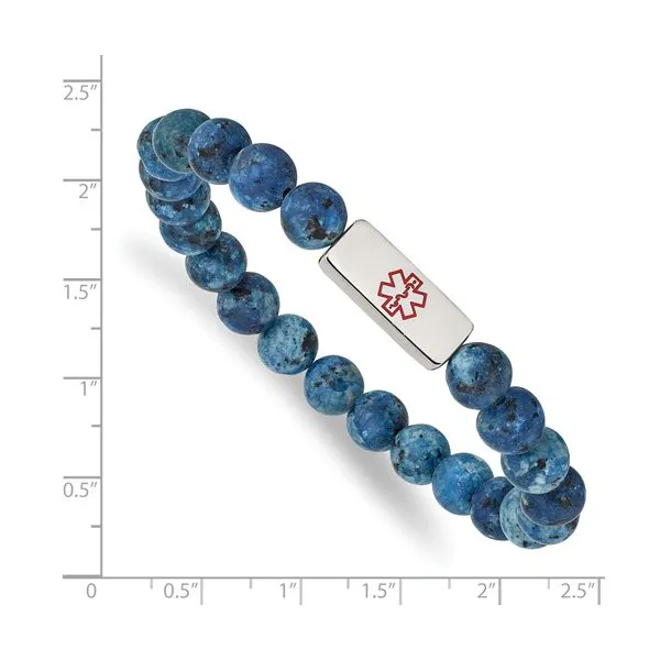 Stainless Steel Medical ID Plate Lapis Beaded Bracelet