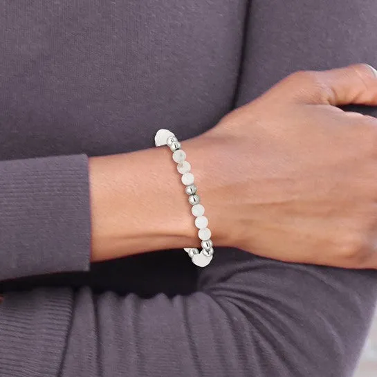 Stainless Steel Polished (6mm) White Moonstone Beaded Bracelet