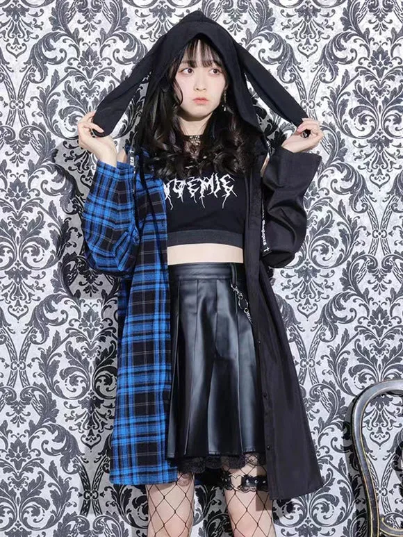 Steampunk Lolita Blouses Long Sleeves Blouse Lolita Top Plaid Blue Lolita Shirt