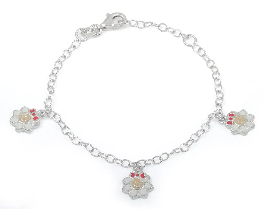 Sterling Silver 3 Multi Color Enamel Smiley Sun Bracelet (Child Size)