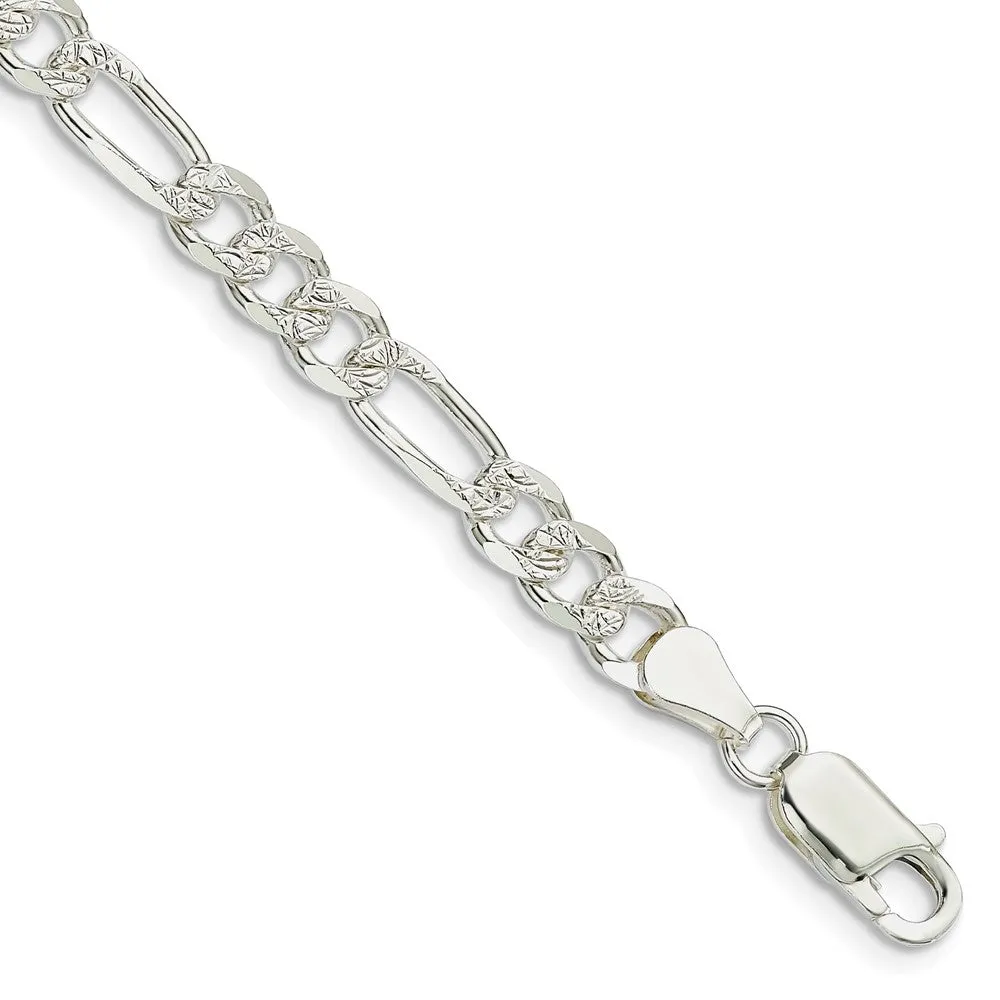 Sterling Silver 5.5mm Pav� Flat Figaro Chain