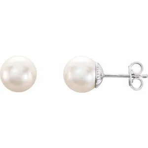 Sterling Silver 9.5-10 mm Cultured White Freshwater Pearl Earrings