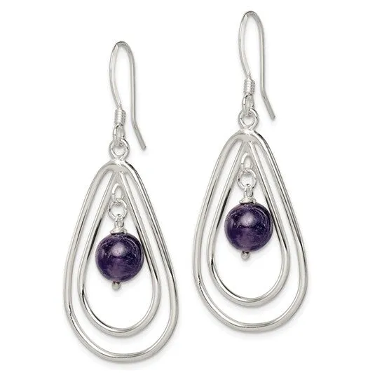 Sterling Silver Amethyst Teardrop Dangle Earrings