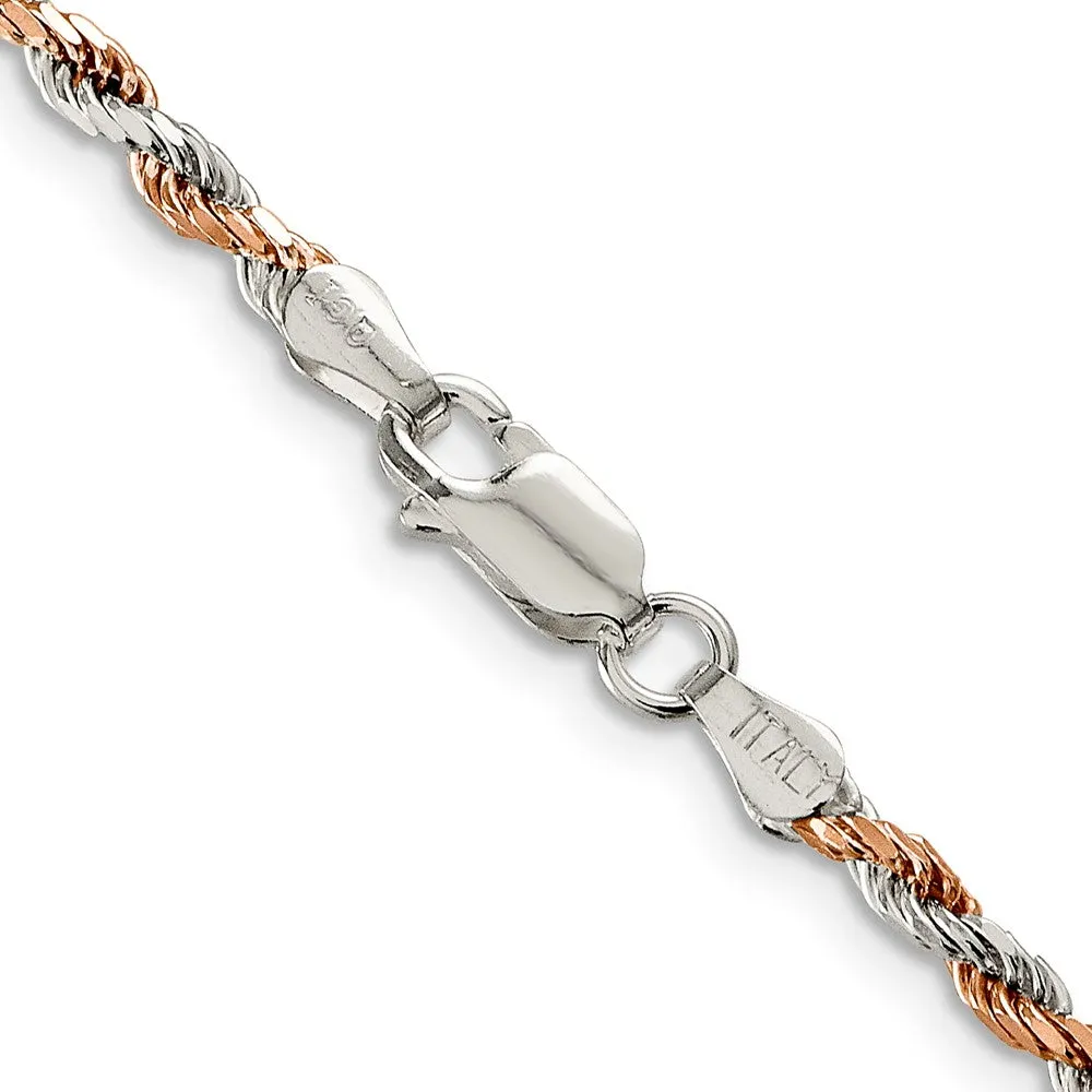 Sterling Silver And Rose Vermeil 2.5mm Diamond-cut Rope Chain Bracelet